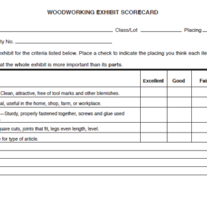 Woodworking Exhibit Score Card
