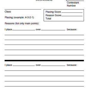 Intermediate Written Reasons Score Card (pads of 50)