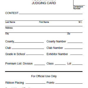 Intermediate Registration Card 4-H Judging Contest