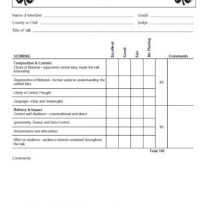 4-H Public Speaking Scorecard