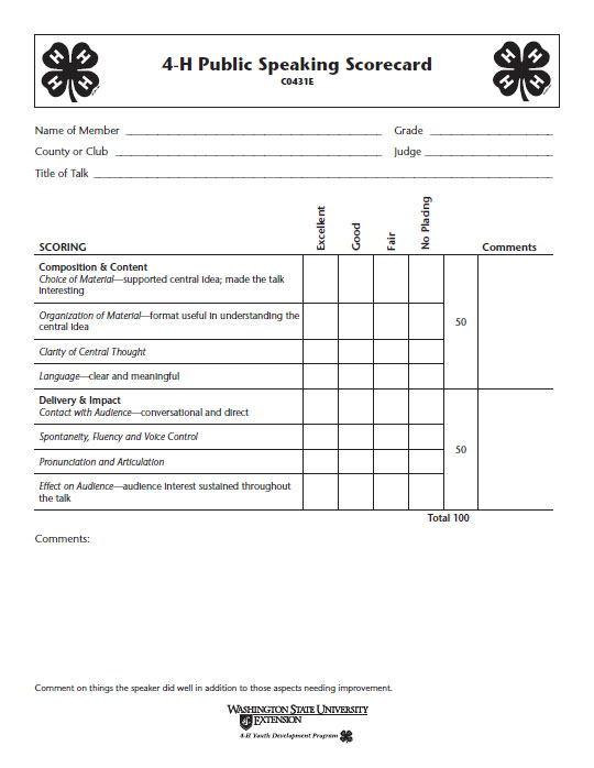 4-H Public Speaking Scorecard