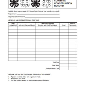 Clothing Construction Record