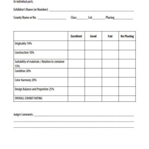 4-H Flower Arrangement Exhibit Scorecard