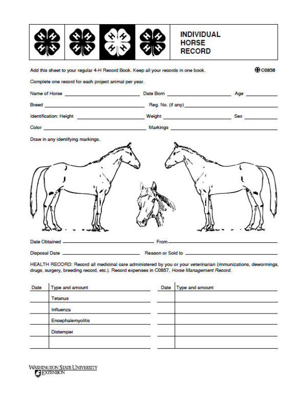 Individual Horse Record WSU Extension Publications Washington State Individual Horse Record WSU Extension Publications Washington State