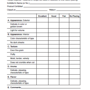 Angel, Chiffon, Sponge Cake Score Card