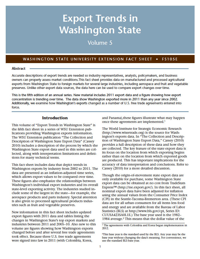 Export Trends in Washington State Vol. 5