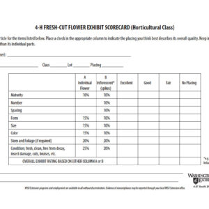 4-H Fresh-cut Flower Exhibit Scorecard (Horticultural Class)