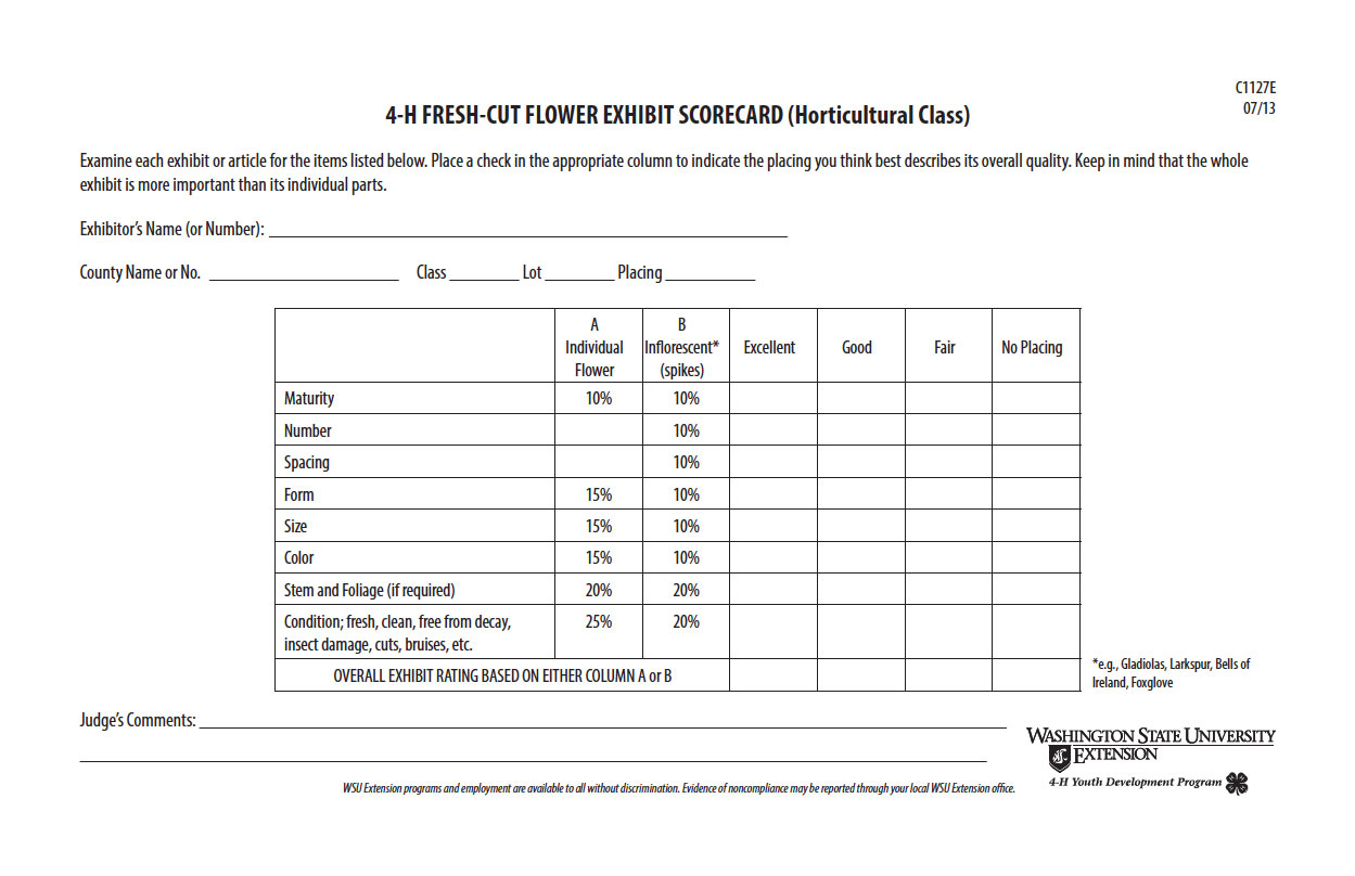 4-H Fresh-cut Flower Exhibit Scorecard (Horticultural Class)