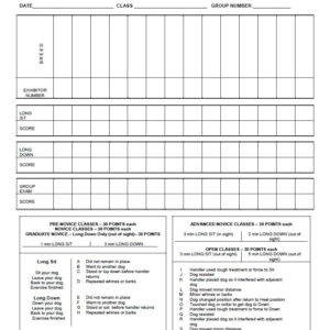 Washington State 4-H Dog Obedience Program - Long Sit / Long Down Group Examination Chart