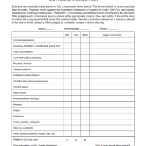 4-H Needlework Exhibit Score Card: Knitting and Crocheting