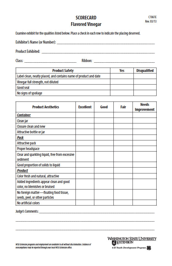 Flavored Vinegar Scorecard