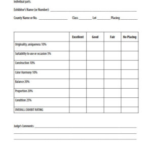 4-H Bouquet Exhibit Scorecard