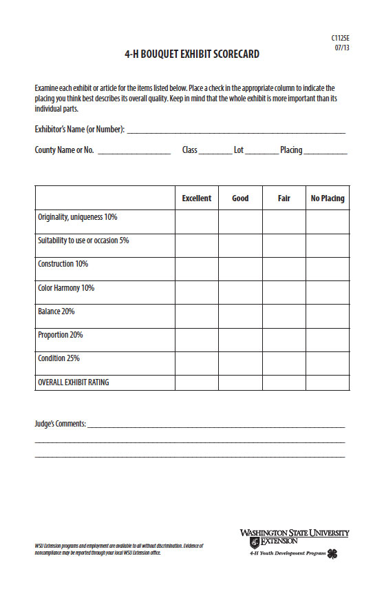 4-H Bouquet Exhibit Scorecard