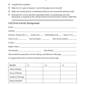 4-H Food Activity Worksheet