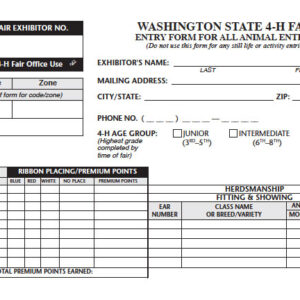 Washington State 4-H Fair Entry Form:  Animal Entries
