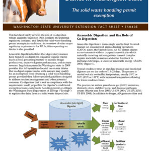Anaerobic Co-Digestion on Dairies in Washington State: The solid waste handling permit exemption (Anaerobic Digestion Systems Series)