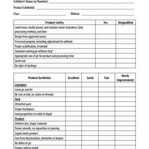 4-H Home Canned Specialties Scorecard