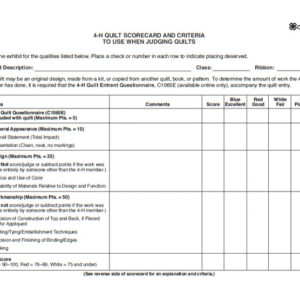 4-H Quilt Scorecard and Criteria to Use When Judging Quilts