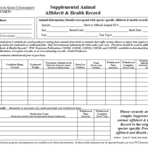 Supplemental Animal Affidavit & Health Record