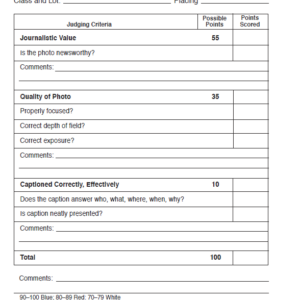 Scorecard for 4-H Photojournalism