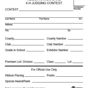 Junior Registration Card 4-H Judging Contest