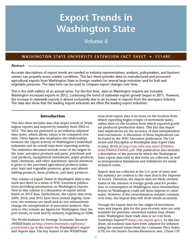 Export Trends in Washington State, Vol. 6