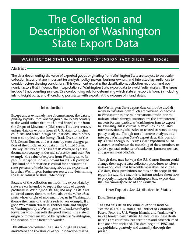 The Collection and Description of Washington State Export Data