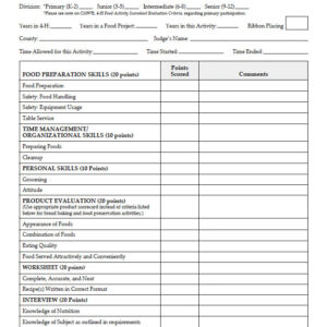 4-H Food Activity Scoresheet