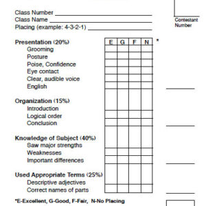 Senior Oral Reason Score Card