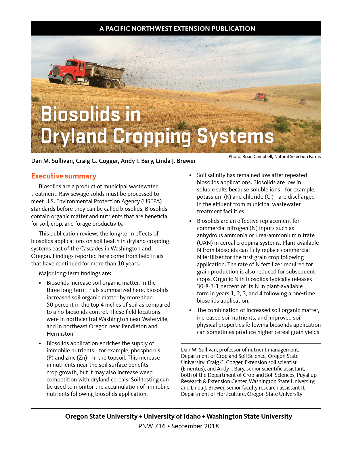 Biosolids in Dryland Cropping Systems