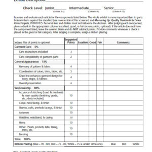 4-H Clothing Exhibit Scorecard