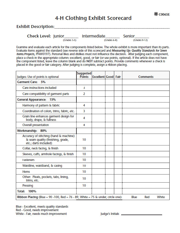 4-H Clothing Exhibit Scorecard