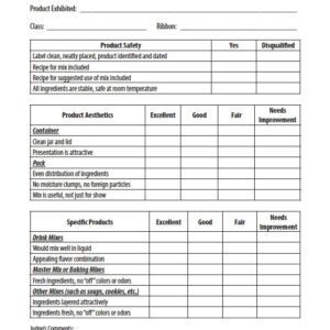 4-H Mixes in a Jar Scorecard