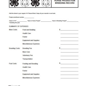 Horse Production Breeding Record