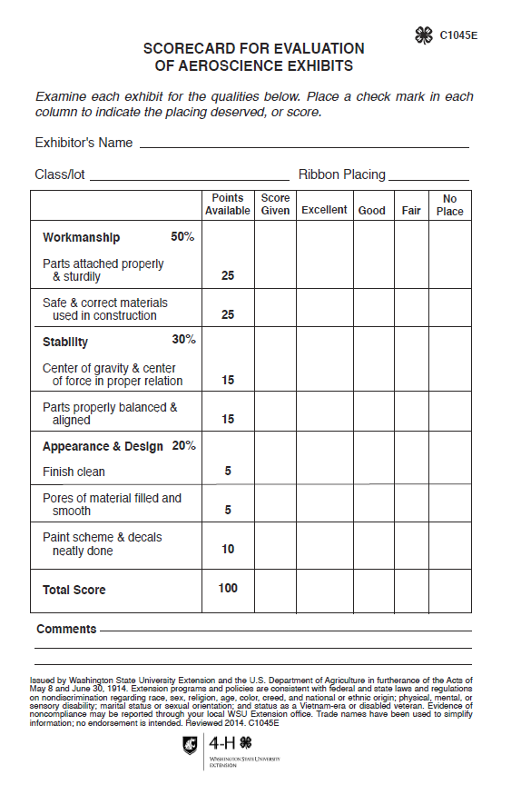 Scorecard for Evaluation of Aeroscience Exhibits