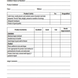 Food Prepared for the Freezer Scorecard
