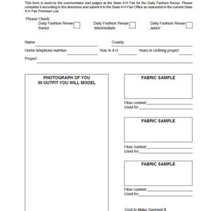 Fashion Revue Personal Data Sheet