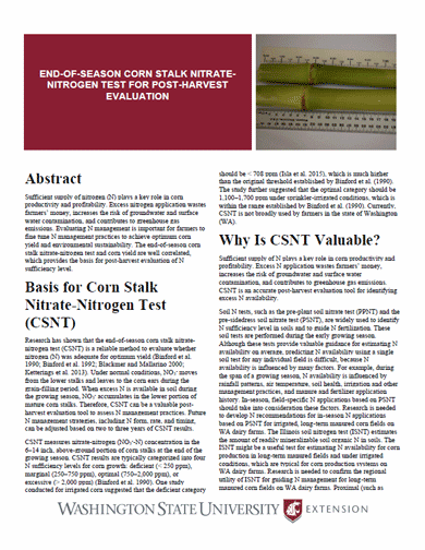 End-of-Season Corn Stalk Nitrate-Nitrogen Test for Post-Harvest Evaluation