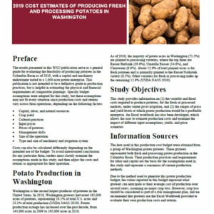 2019 Cost Estimates of Producing Fresh and Processing Potatoes in Washington
