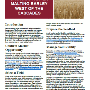 Growing Winter Malting Barley West of the Cascades