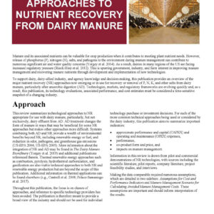 Approaches to Nutrient Recovery from Dairy Manure (Anaerobic Digestion Systems Series)