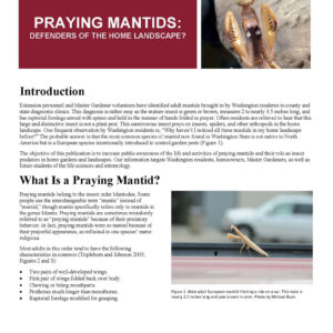 Praying Mantids: Defenders of the Home Landscape? (Home Garden Series)