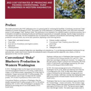 2022 Cost Estimates of Producing and Packing Conventional 'Duke' Blueberries in Western Washington