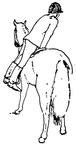 Drawing of person dismounting a horse using a slide technique