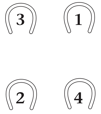 Horseshoes numbered for a walk patter