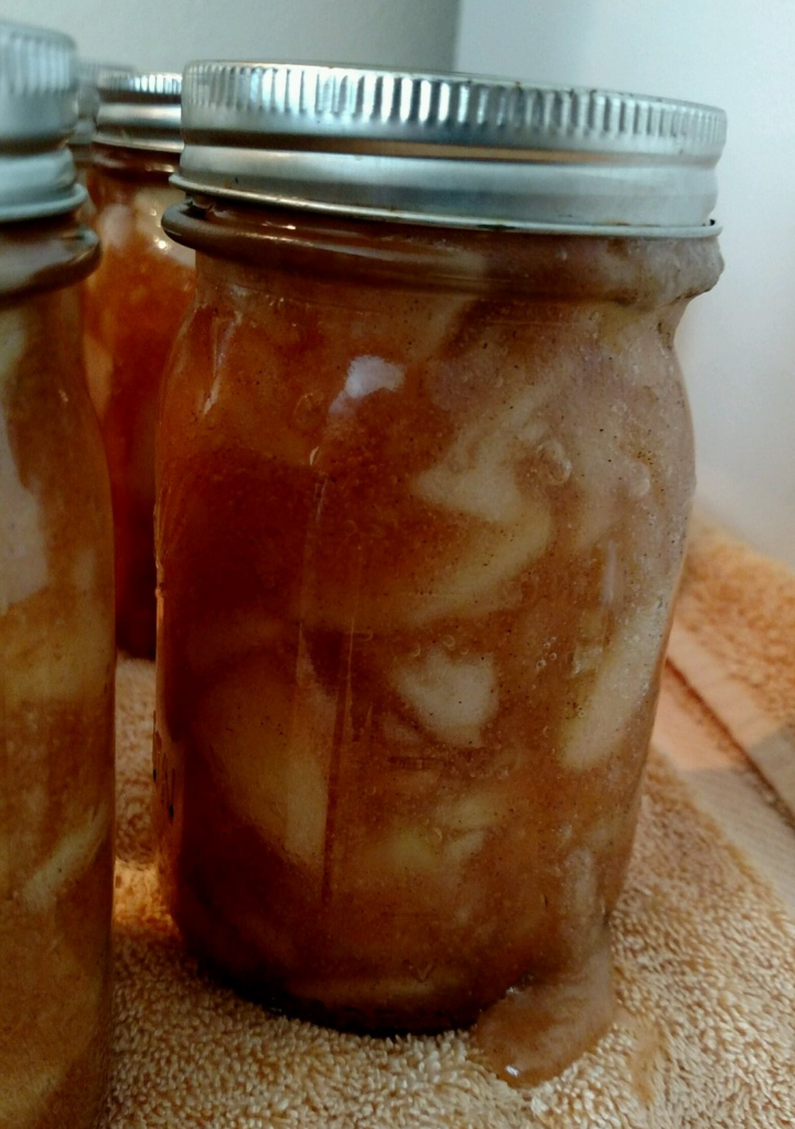 Apple pie filling oozing out of top seam.