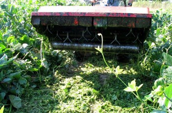 A flair mower in use clearing a path in the brush.