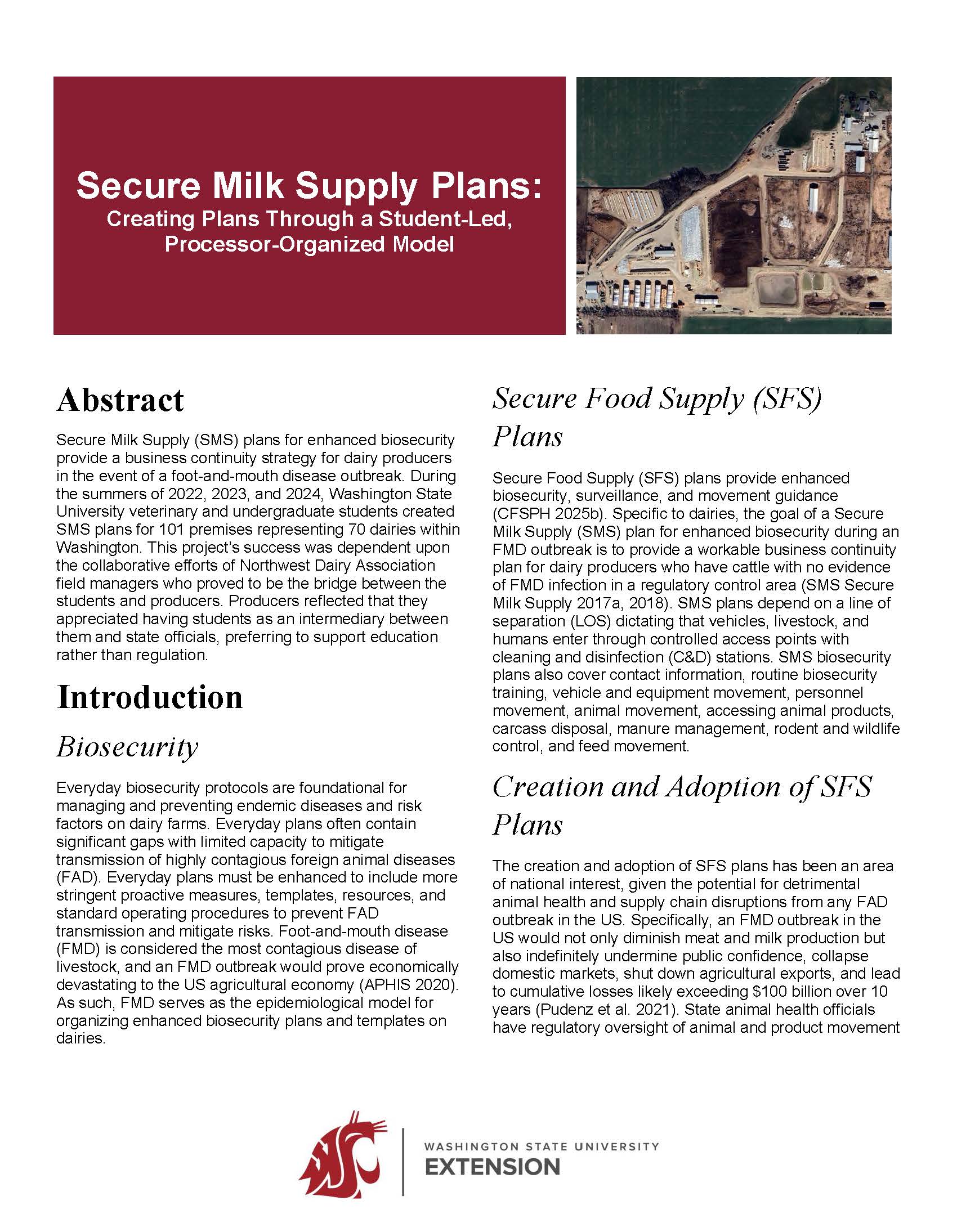 Secure Milk Supply Plans: Creating Plans Through a Student-Led, Processor-Organized Model