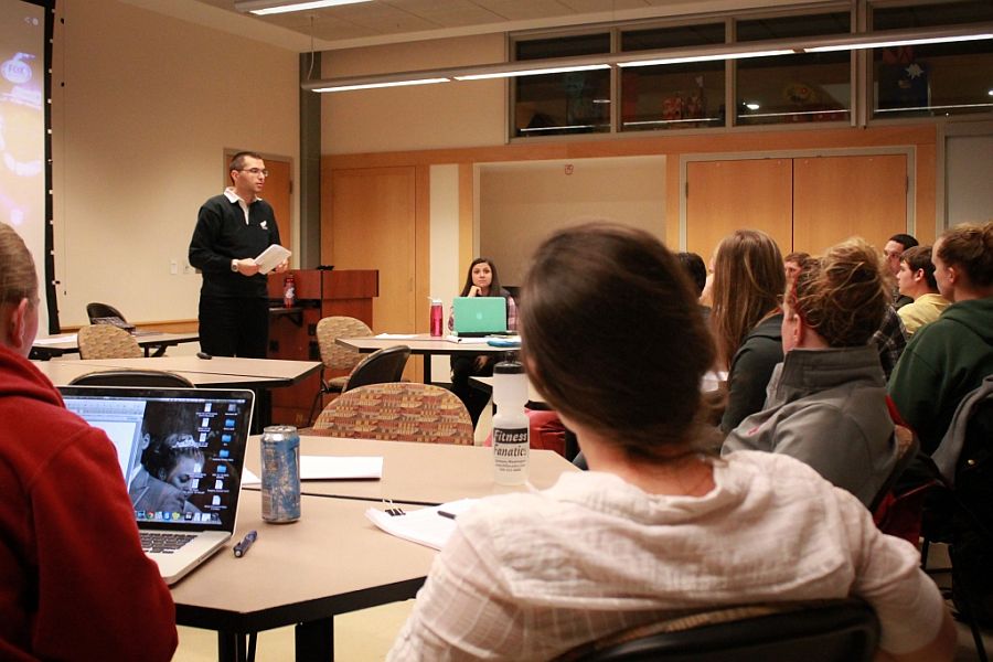 Teacher and student in a classroom