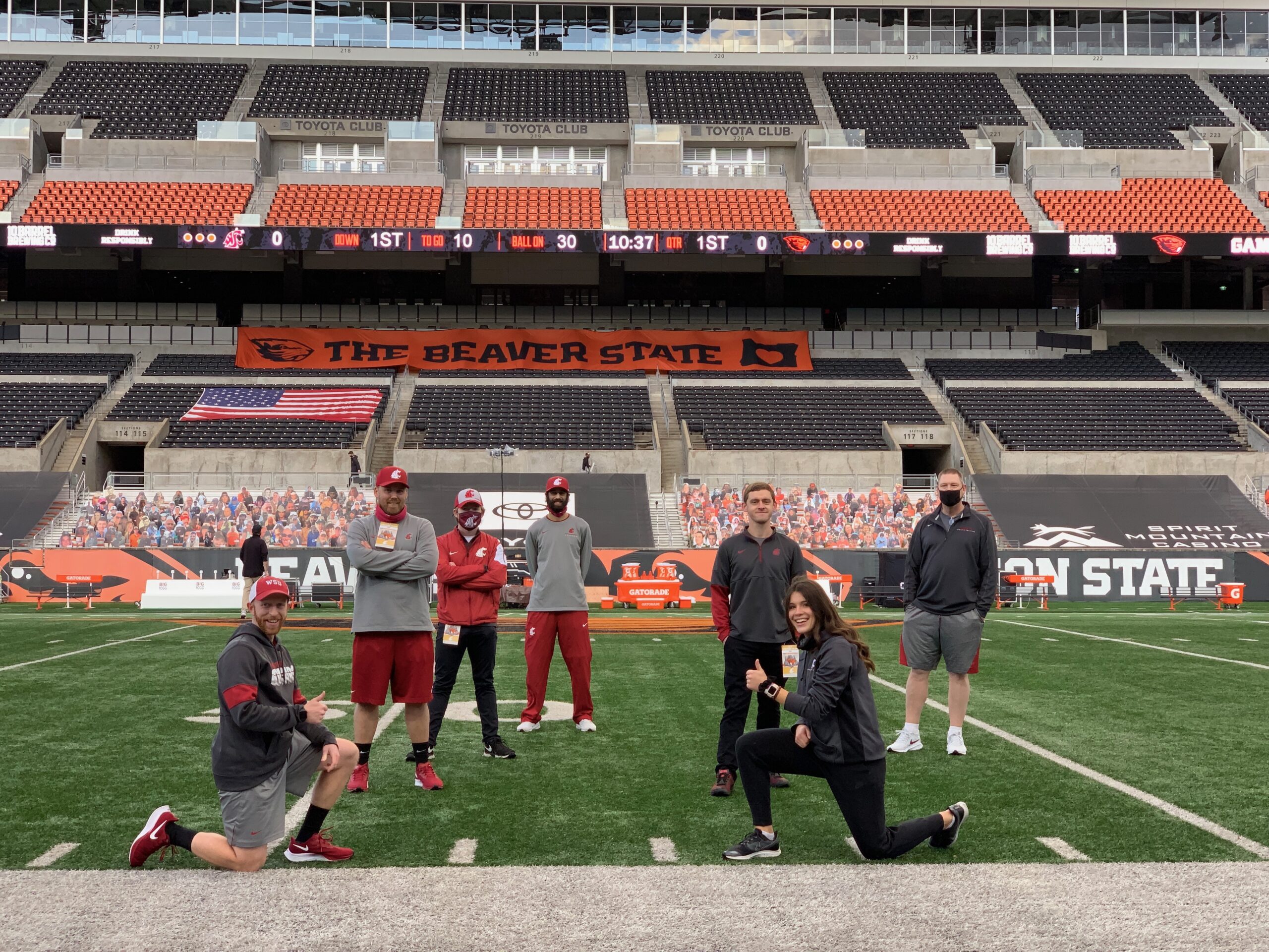 students on the football field